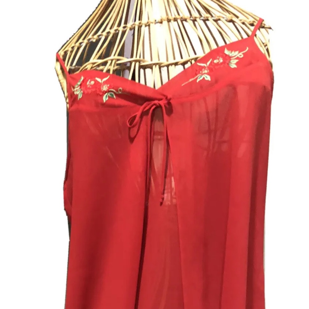 Vtg Delicates Brand Red Lingerie Babydoll sz-L W/ Matching Bikini Cut Panty